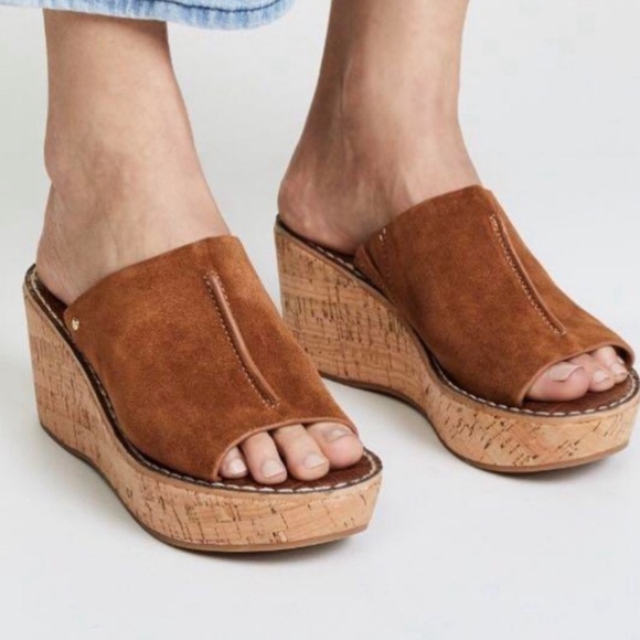 Sam Edelman Shoes - Sam Edelman Cognac Ranger Cork Wedge Suede Sandals Size 8.5